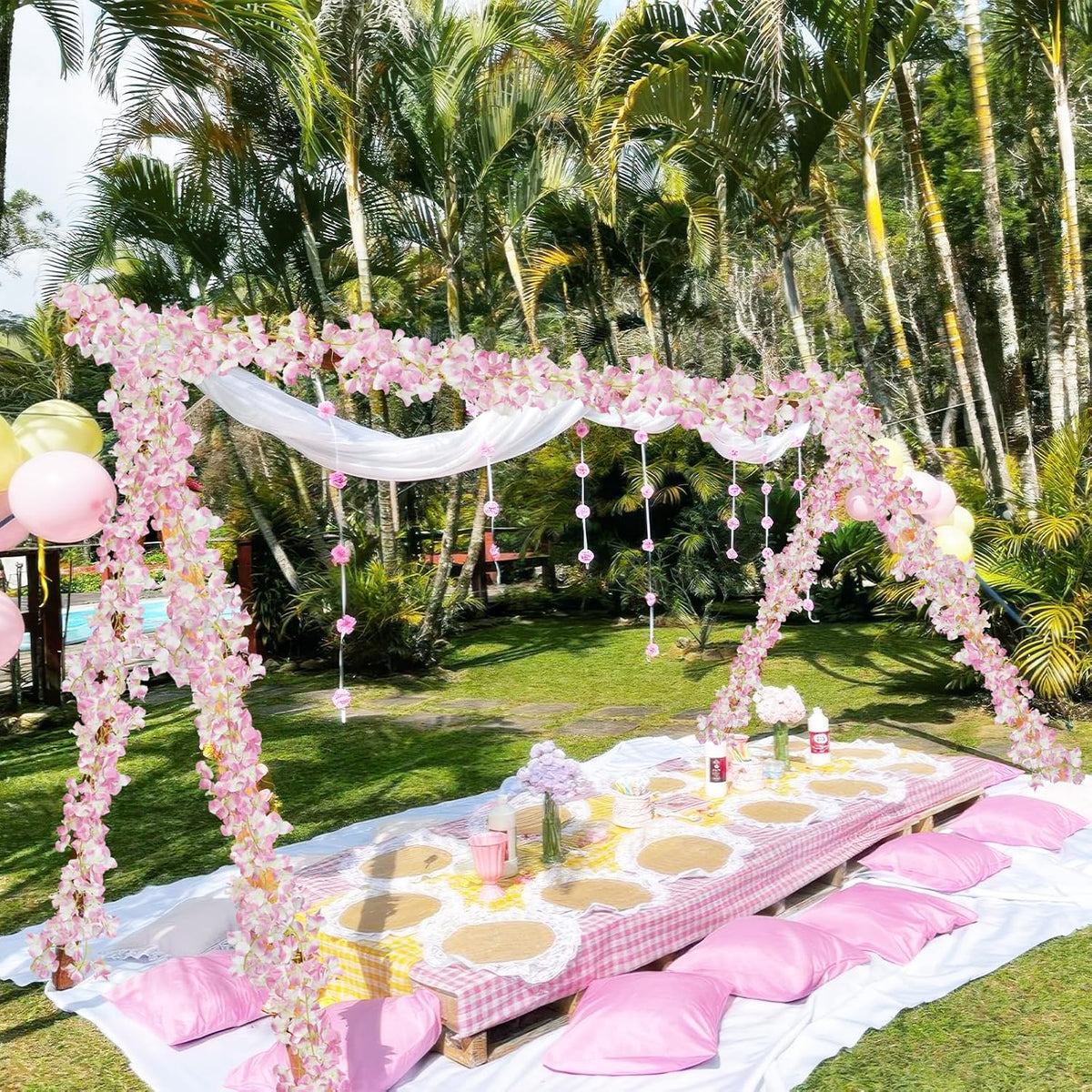 2 Pcs Artificial Bougainvillea Flowers Garland Fake Silk Bougainvilleas Vines Trailing Fuchsia Faux Hanging Flowers Plants Bougainvillea Artificial for Porch Wedding Arch Spring Summer Decor