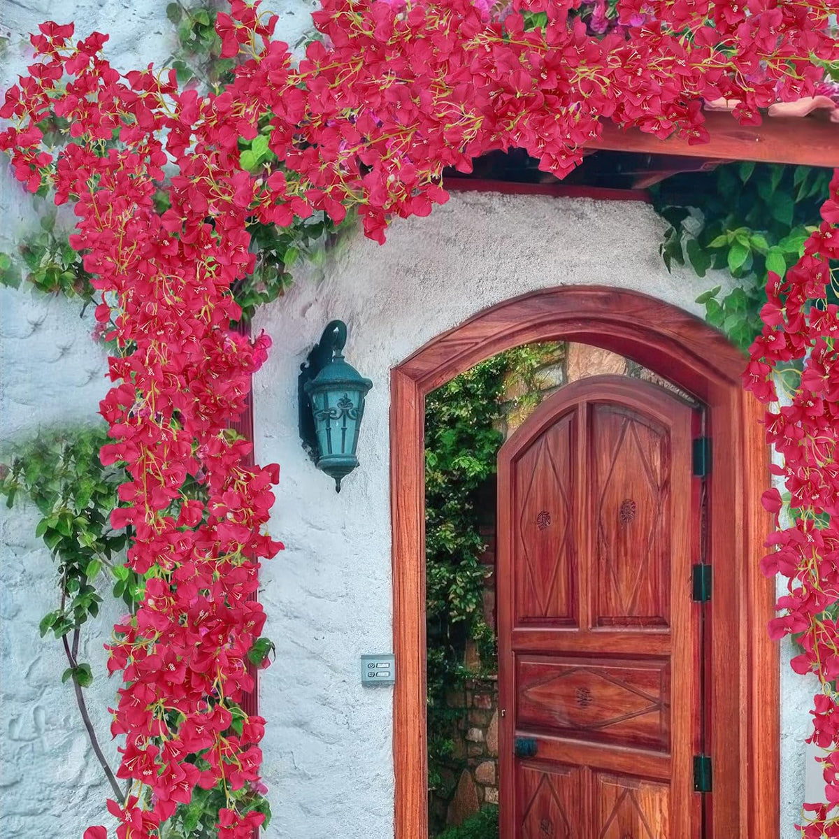 2 Pcs Artificial Bougainvillea Flowers Garland Fake Silk Bougainvilleas Vines Trailing Fuchsia Faux Hanging Flowers Plants Bougainvillea Artificial for Porch Wedding Arch Spring Summer Decor
