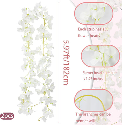 2 Pcs Artificial Bougainvillea Flowers Garland Fake Silk Bougainvilleas Vines Trailing Fuchsia Faux Hanging Flowers Plants Bougainvillea Artificial for Porch Wedding Arch Spring Summer Decor