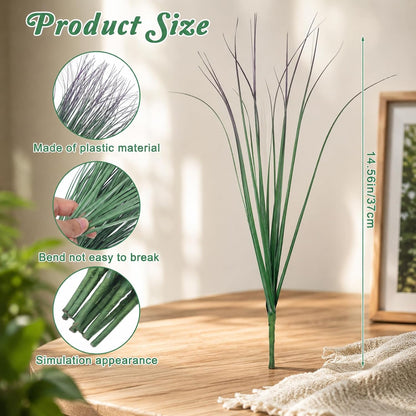 10 Pcs Artificial Plastic Plants, 37cm Artificial Wheat Grass Faux Garden Resistant Wheat Grass Fake Plants, Greenery for House Plant, Outdoor Decor Indoor Home, Green Purple