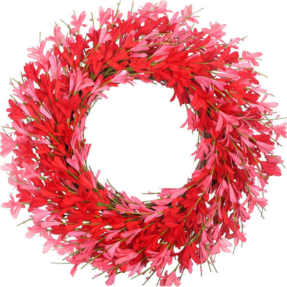 Yellow forsythia Door Wreath, 24 Inch Summer Wreaths for Front Door Outside, Hand Made Artificial Forsythia Flower Wreath for Front Door Window Wall Farmhouse Home Gift