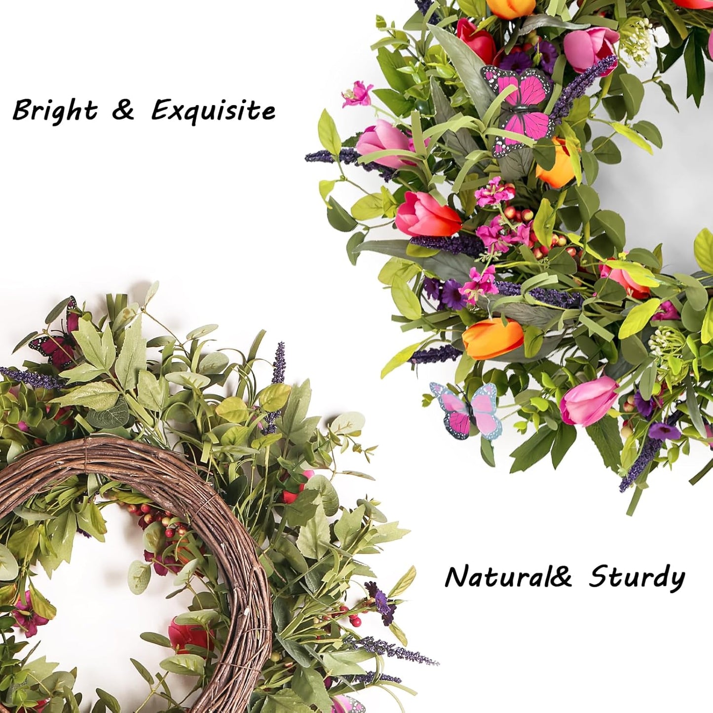 Yellow forsythia Door Wreath, 24 Inch Summer Wreaths for Front Door Outside, Hand Made Artificial Forsythia Flower Wreath for Front Door Window Wall Farmhouse Home Gift