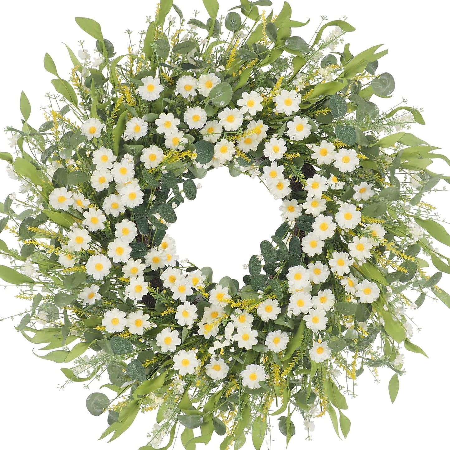 Yellow forsythia Door Wreath, 24 Inch Summer Wreaths for Front Door Outside, Hand Made Artificial Forsythia Flower Wreath for Front Door Window Wall Farmhouse Home Gift