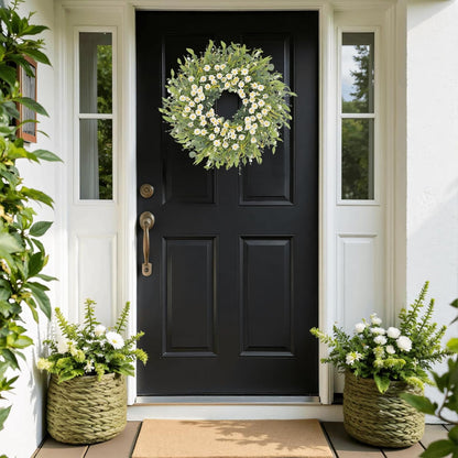 Yellow forsythia Door Wreath, 24 Inch Summer Wreaths for Front Door Outside, Hand Made Artificial Forsythia Flower Wreath for Front Door Window Wall Farmhouse Home Gift