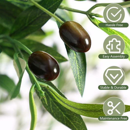 6ft Faux Olive Tree with Lifelike Fruits and Realistic Leaves | Artificial Potted Olive Tree, Fake Plant for Living Room, Office & Modern Home Decoration