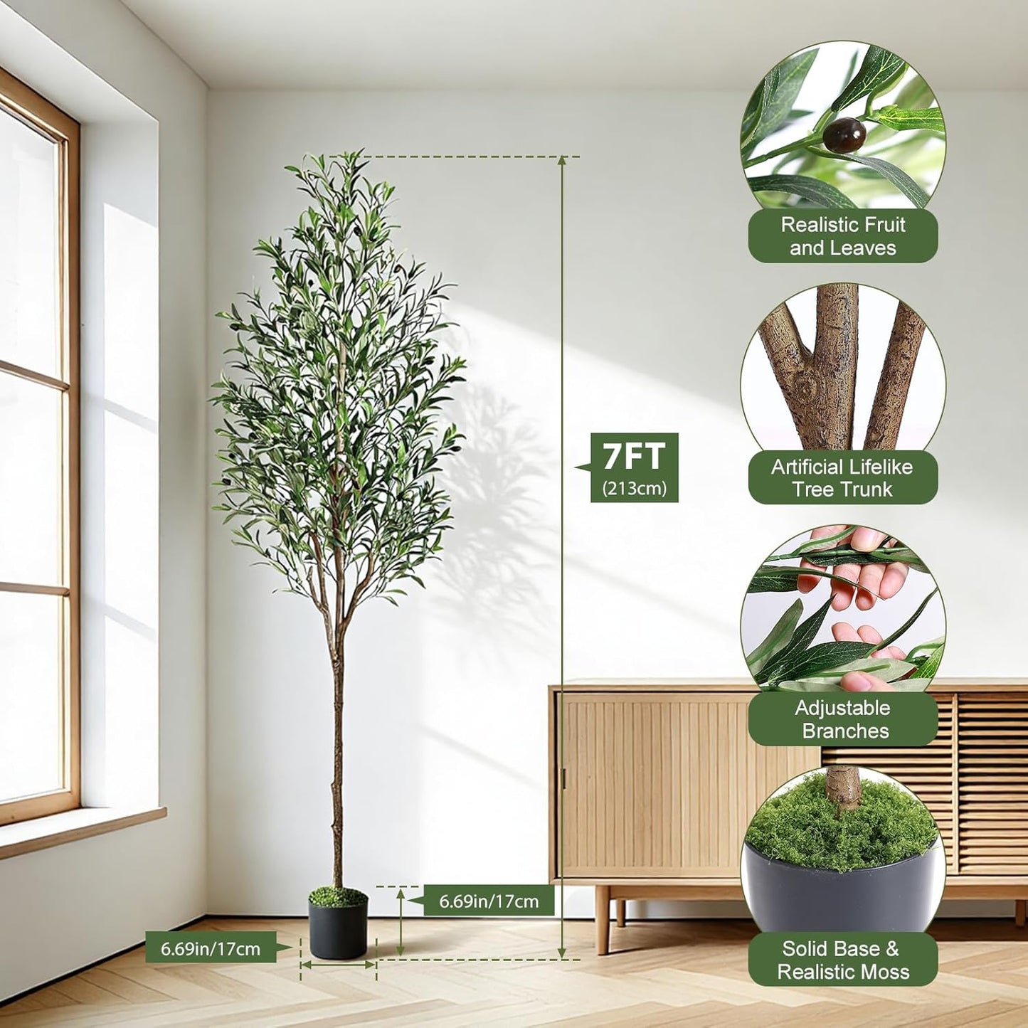 6ft Faux Olive Tree with Lifelike Fruits and Realistic Leaves | Artificial Potted Olive Tree, Fake Plant for Living Room, Office & Modern Home Decoration
