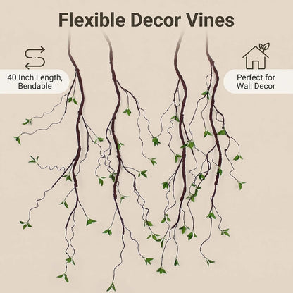 AYLSON4pcs 40inch Artificial Hanging Vines with Realistic Leaves Fake Tree Branches for Vase Bendable Greenery for Room Plants Decor Faux Tree Stems Christmas Halloween Easter Decor (Brown)