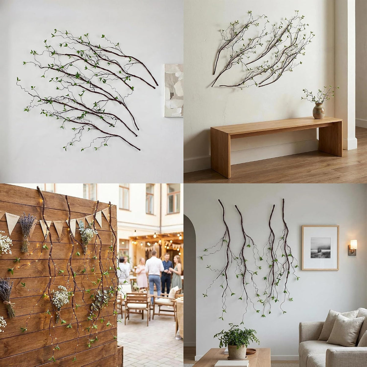 AYLSON4pcs 40inch Artificial Hanging Vines with Realistic Leaves Fake Tree Branches for Vase Bendable Greenery for Room Plants Decor Faux Tree Stems Christmas Halloween Easter Decor (Brown)