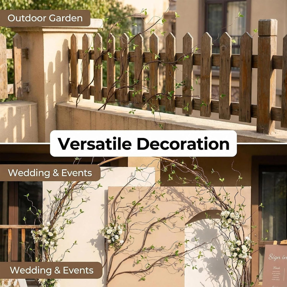 AYLSON4pcs 40inch Artificial Hanging Vines with Realistic Leaves Fake Tree Branches for Vase Bendable Greenery for Room Plants Decor Faux Tree Stems Christmas Halloween Easter Decor (Brown)