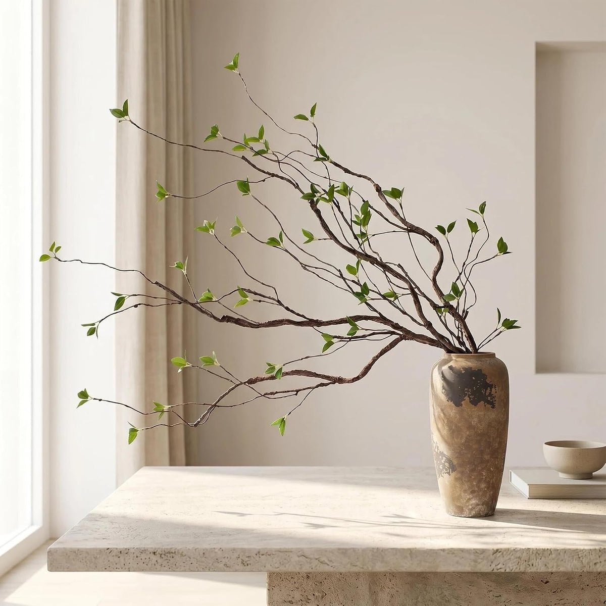 AYLSON4pcs 40inch Artificial Hanging Vines with Realistic Leaves Fake Tree Branches for Vase Bendable Greenery for Room Plants Decor Faux Tree Stems Christmas Halloween Easter Decor (Brown)