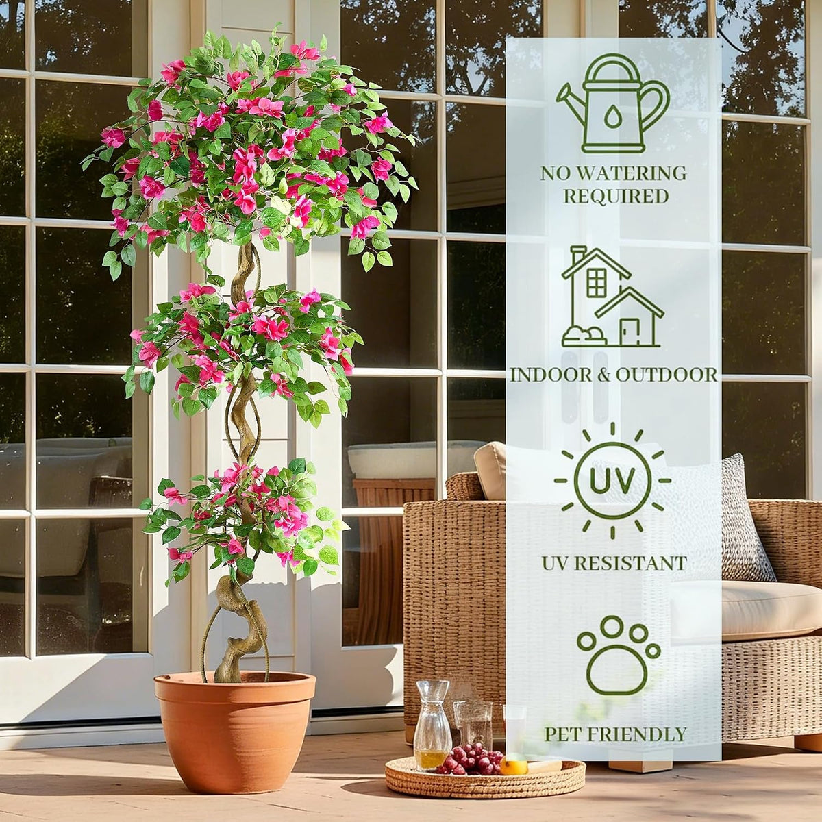 6FT Artificial Bougainvillea Tree, Faux Silk Plant in White Pot