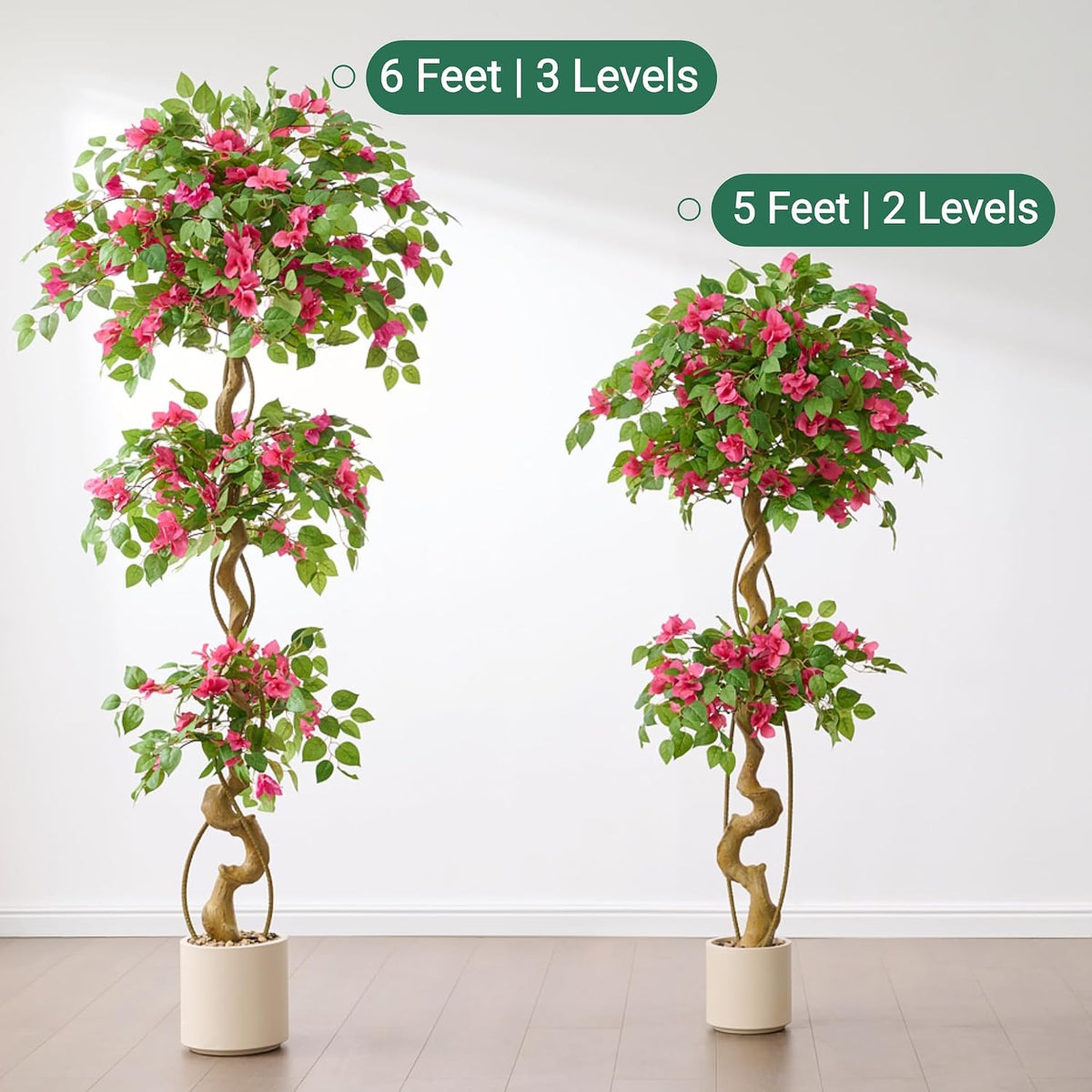 6FT Artificial Bougainvillea Tree, Faux Silk Plant in White Pot