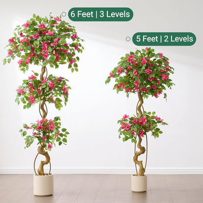 6FT Artificial Bougainvillea Tree, Faux Silk Plant in White Pot
