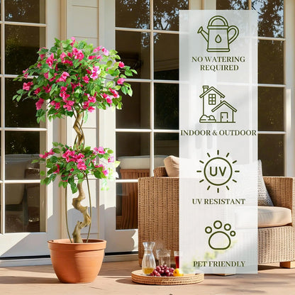 6FT Artificial Bougainvillea Tree, Faux Silk Plant in White Pot