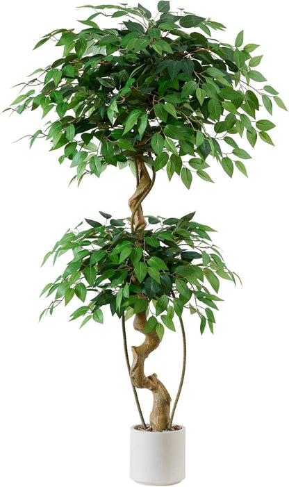 6FT Artificial Bougainvillea Tree, Faux Silk Plant in White Pot