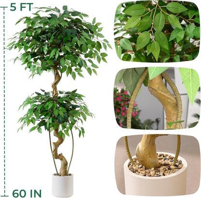 6FT Artificial Bougainvillea Tree, Faux Silk Plant in White Pot