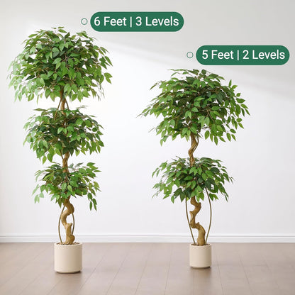 6FT Artificial Bougainvillea Tree, Faux Silk Plant in White Pot
