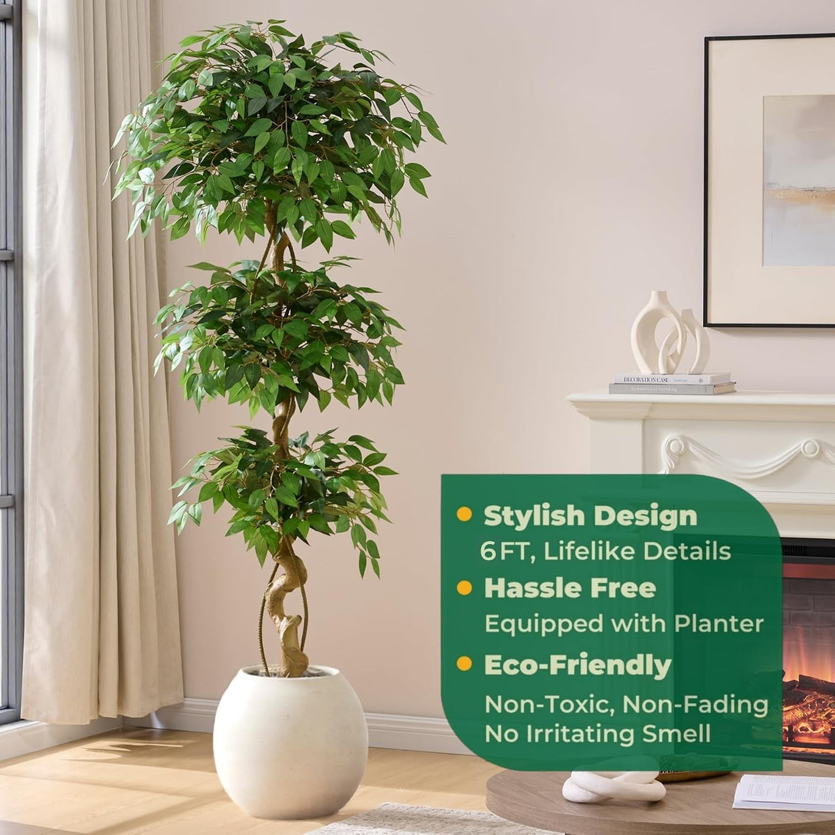 6FT Artificial Bougainvillea Tree, Faux Silk Plant in White Pot