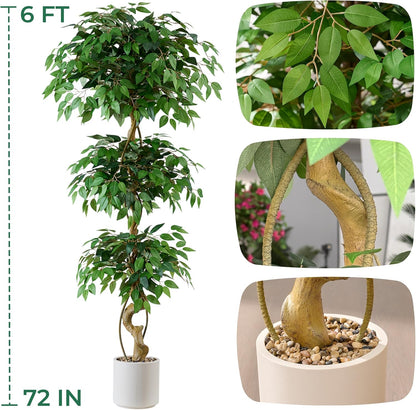 6FT Artificial Bougainvillea Tree, Faux Silk Plant in White Pot