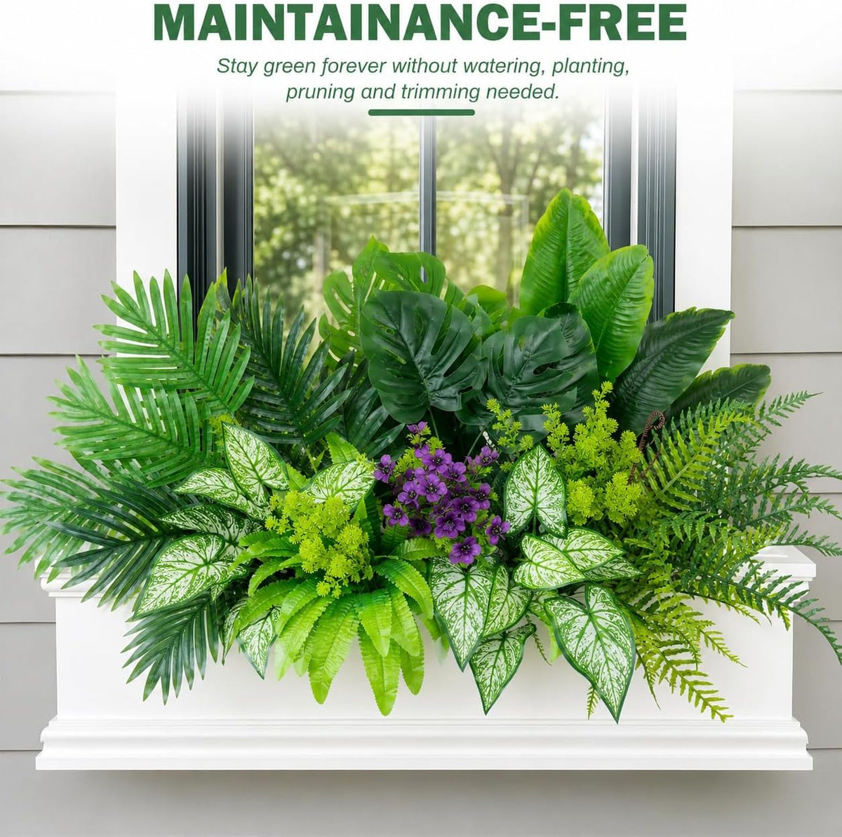 14Bundles Artificial Greenery Plants Outdoor Artificial Ivy Plants Faux Pothos Ferns Stems UV Resistant, Realistic Fake Shrubs Grasses Flowers Planter Filler for Window Box,Porch,Garden,Front