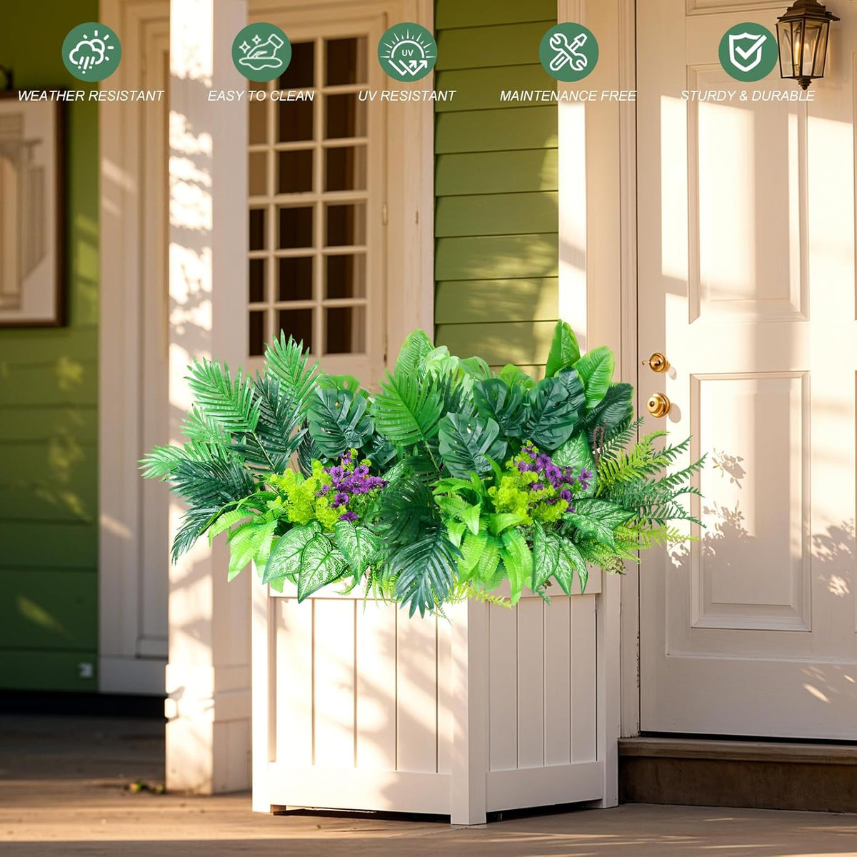 14Bundles Artificial Greenery Plants Outdoor Artificial Ivy Plants Faux Pothos Ferns Stems UV Resistant, Realistic Fake Shrubs Grasses Flowers Planter Filler for Window Box,Porch,Garden,Front
