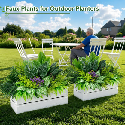 14Bundles Artificial Greenery Plants Outdoor Artificial Ivy Plants Faux Pothos Ferns Stems UV Resistant, Realistic Fake Shrubs Grasses Flowers Planter Filler for Window Box,Porch,Garden,Front