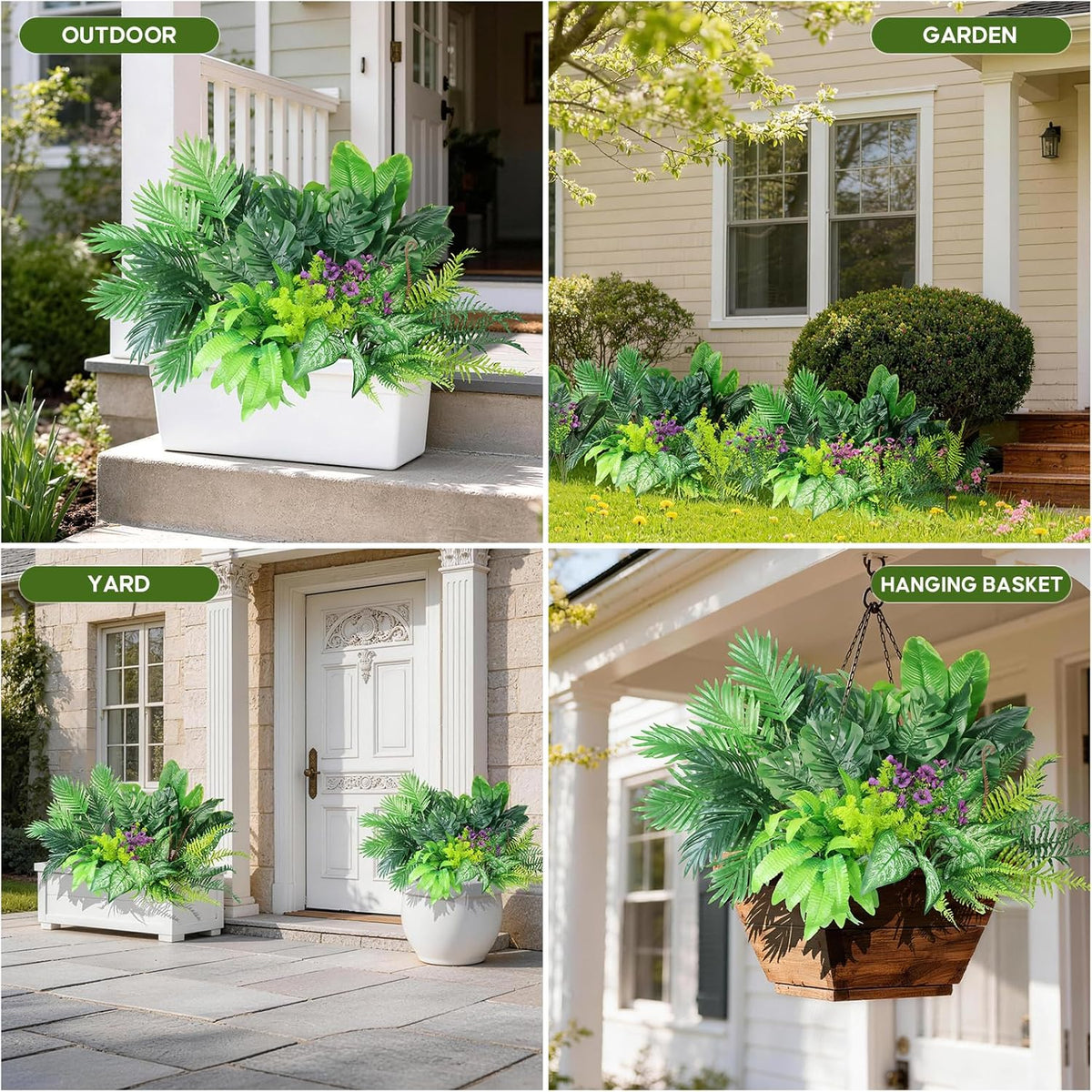 14Bundles Artificial Greenery Plants Outdoor Artificial Ivy Plants Faux Pothos Ferns Stems UV Resistant, Realistic Fake Shrubs Grasses Flowers Planter Filler for Window Box,Porch,Garden,Front