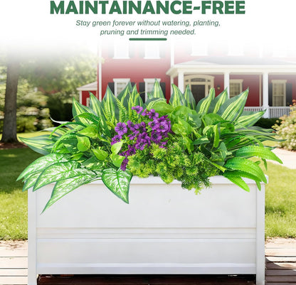 14Bundles Artificial Greenery Plants Outdoor Artificial Ivy Plants Faux Pothos Ferns Stems UV Resistant, Realistic Fake Shrubs Grasses Flowers Planter Filler for Window Box,Porch,Garden,Front