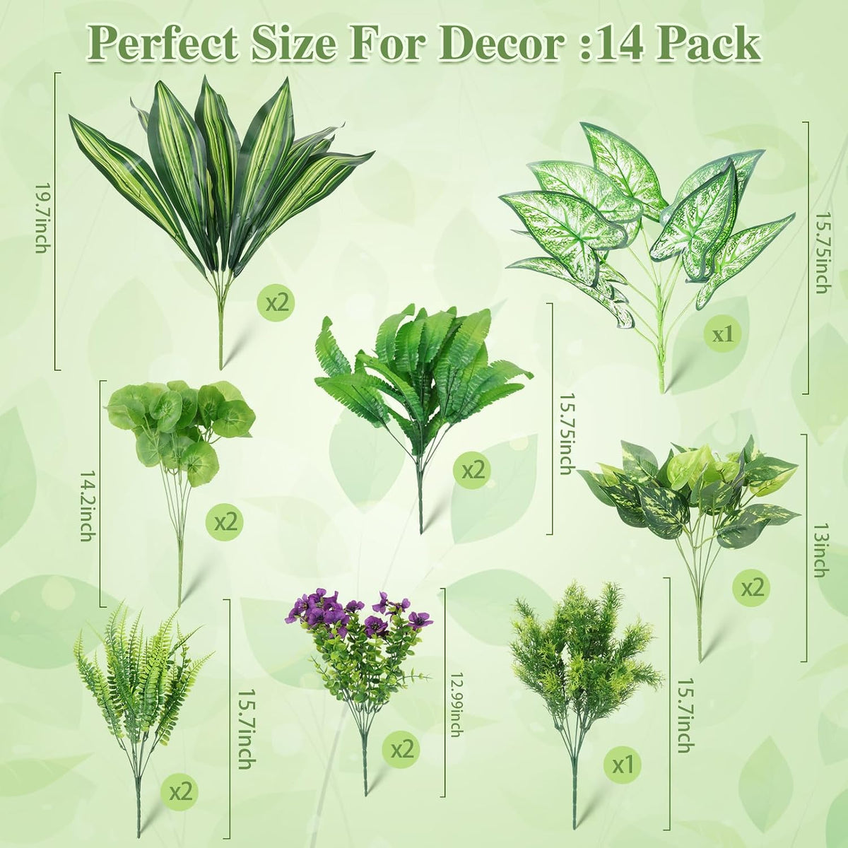 14Bundles Artificial Greenery Plants Outdoor Artificial Ivy Plants Faux Pothos Ferns Stems UV Resistant, Realistic Fake Shrubs Grasses Flowers Planter Filler for Window Box,Porch,Garden,Front