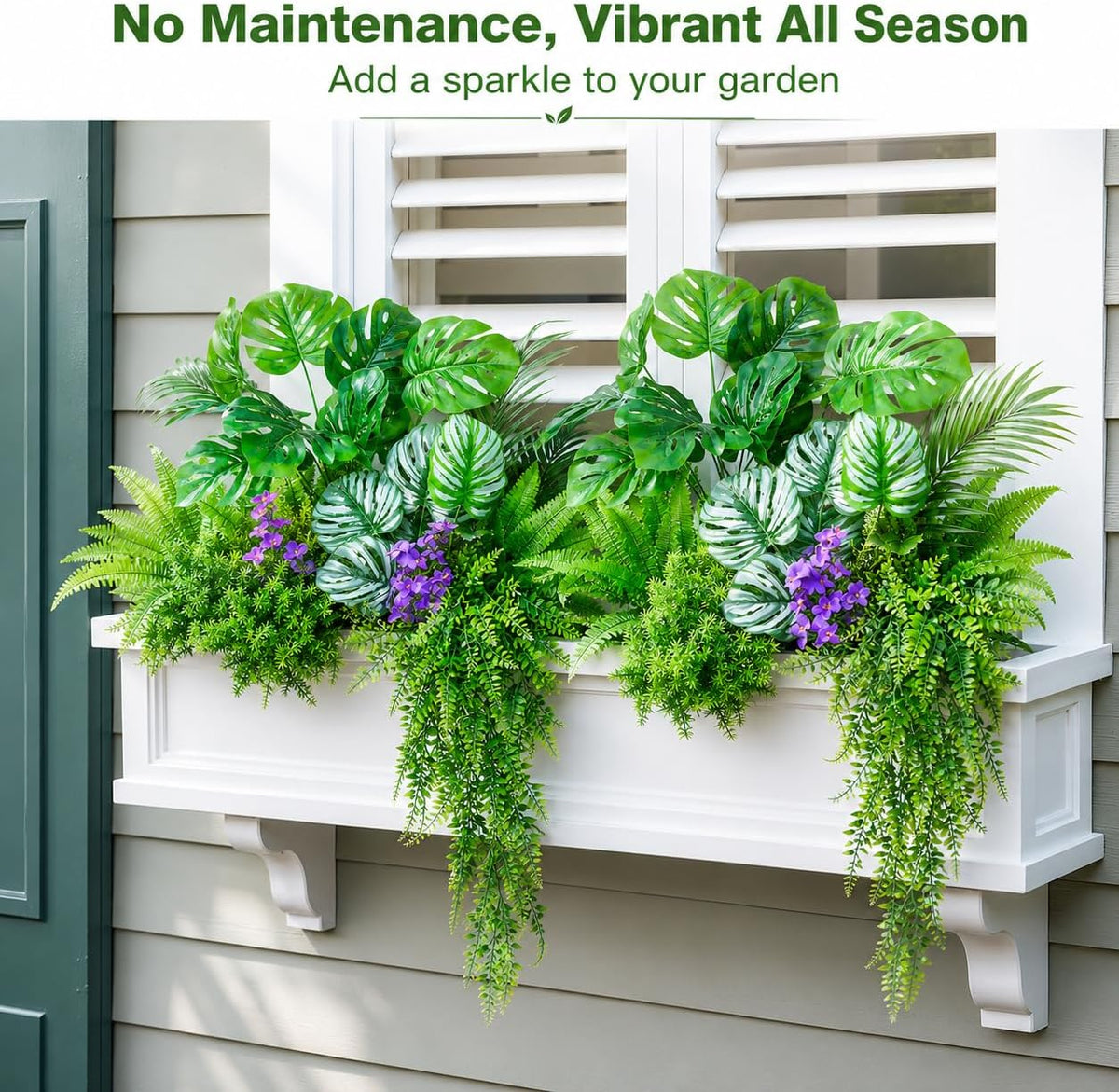 14Bundles Artificial Greenery Plants Outdoor Artificial Ivy Plants Faux Pothos Ferns Stems UV Resistant, Realistic Fake Shrubs Grasses Flowers Planter Filler for Window Box,Porch,Garden,Front