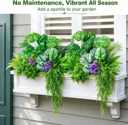 14Bundles Artificial Greenery Plants Outdoor Artificial Ivy Plants Faux Pothos Ferns Stems UV Resistant, Realistic Fake Shrubs Grasses Flowers Planter Filler for Window Box,Porch,Garden,Front