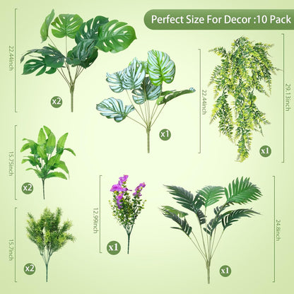 14Bundles Artificial Greenery Plants Outdoor Artificial Ivy Plants Faux Pothos Ferns Stems UV Resistant, Realistic Fake Shrubs Grasses Flowers Planter Filler for Window Box,Porch,Garden,Front