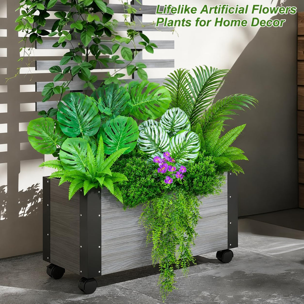14Bundles Artificial Greenery Plants Outdoor Artificial Ivy Plants Faux Pothos Ferns Stems UV Resistant, Realistic Fake Shrubs Grasses Flowers Planter Filler for Window Box,Porch,Garden,Front