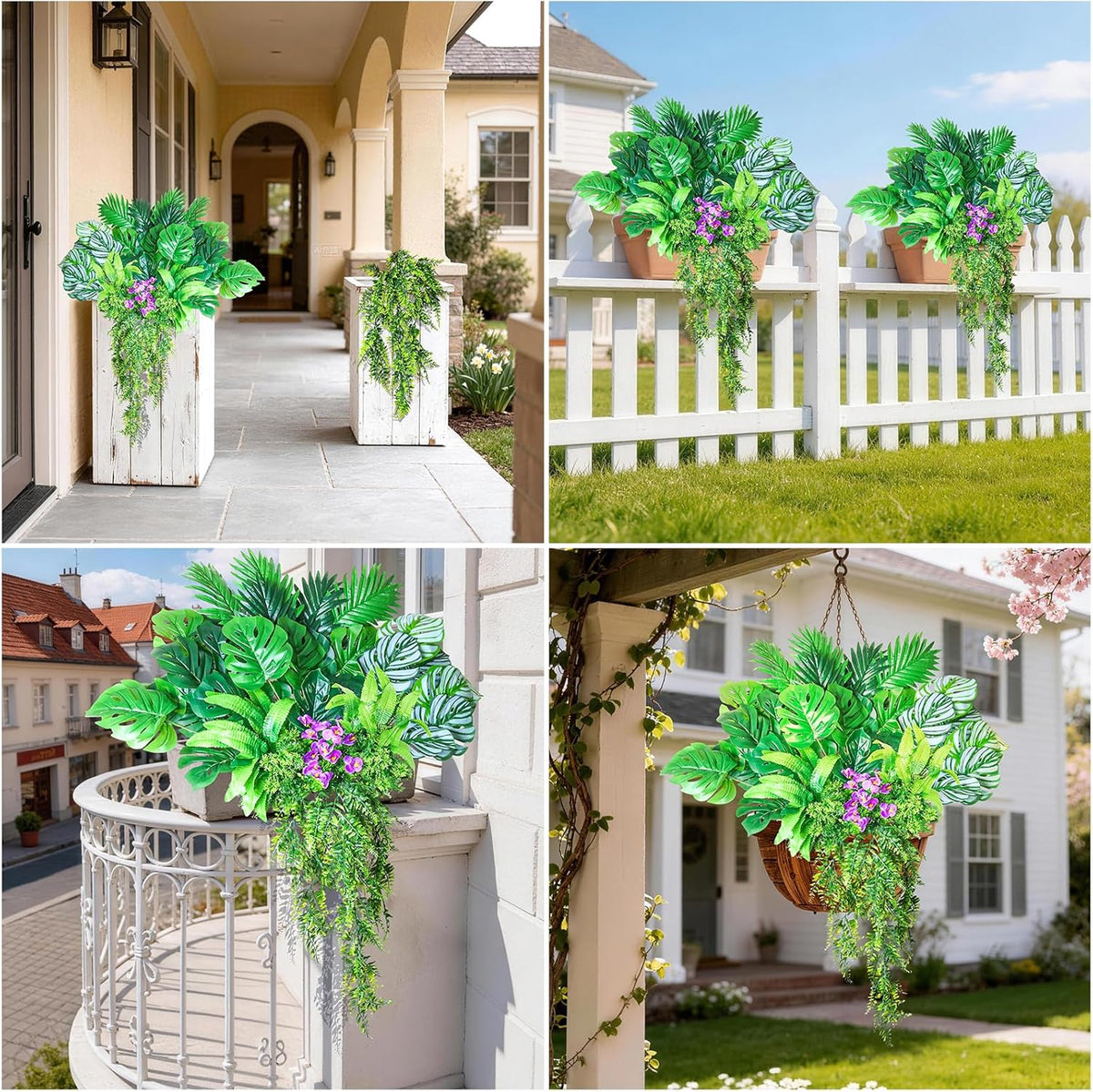 14Bundles Artificial Greenery Plants Outdoor Artificial Ivy Plants Faux Pothos Ferns Stems UV Resistant, Realistic Fake Shrubs Grasses Flowers Planter Filler for Window Box,Porch,Garden,Front