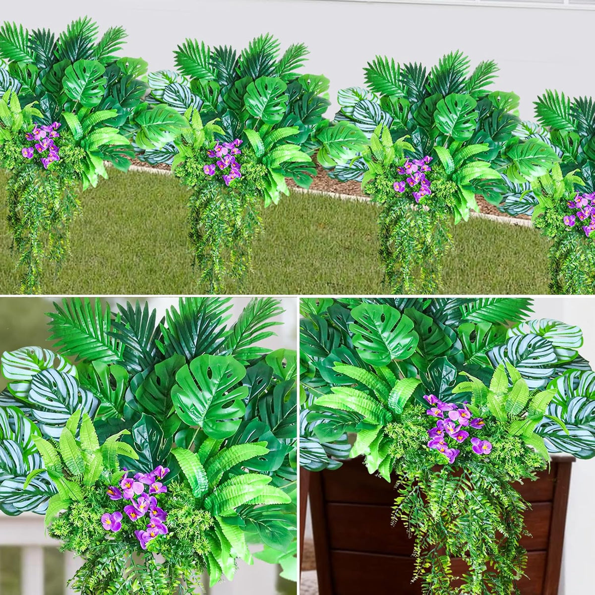 14Bundles Artificial Greenery Plants Outdoor Artificial Ivy Plants Faux Pothos Ferns Stems UV Resistant, Realistic Fake Shrubs Grasses Flowers Planter Filler for Window Box,Porch,Garden,Front