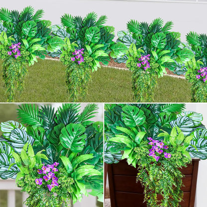 14Bundles Artificial Greenery Plants Outdoor Artificial Ivy Plants Faux Pothos Ferns Stems UV Resistant, Realistic Fake Shrubs Grasses Flowers Planter Filler for Window Box,Porch,Garden,Front