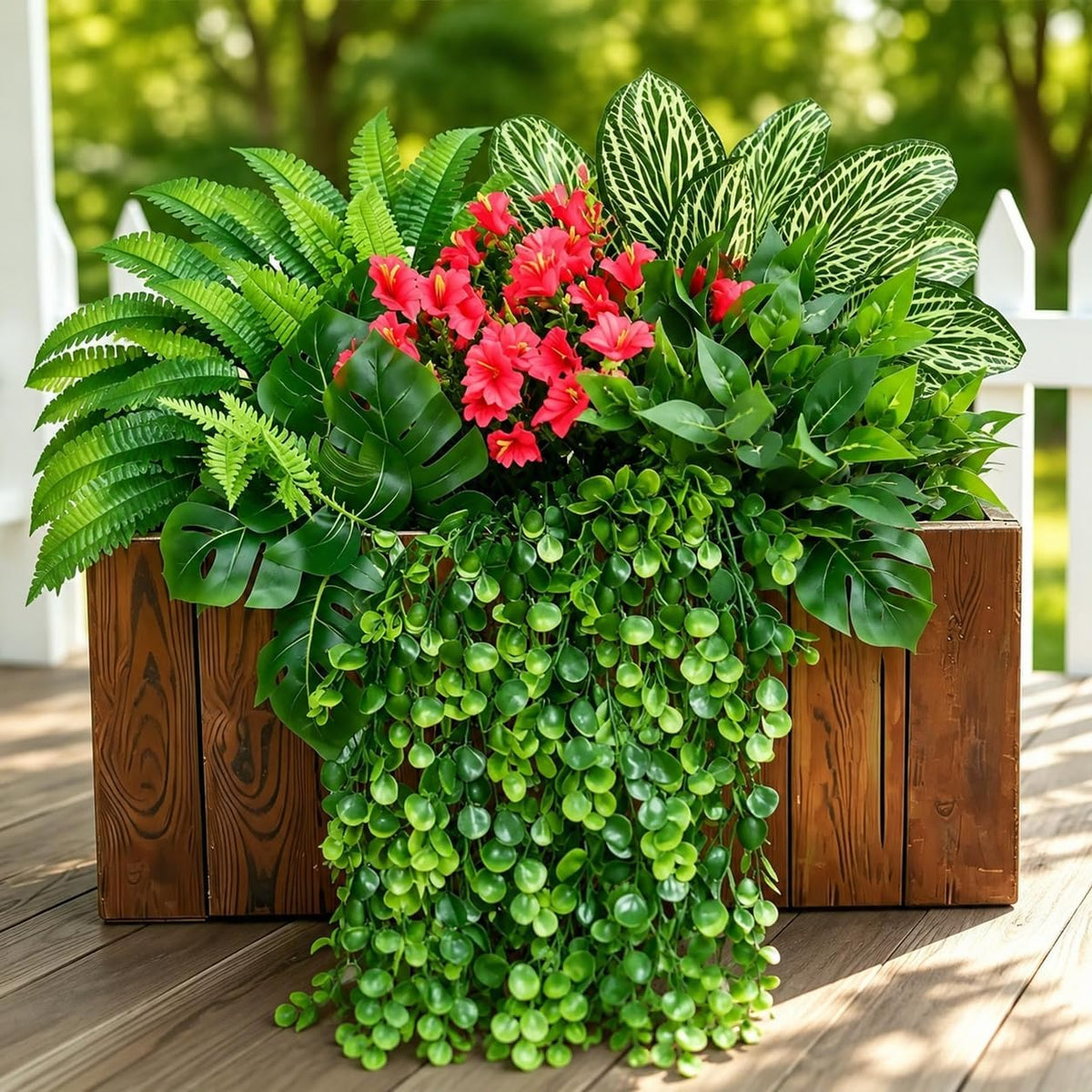 14Bundles Artificial Greenery Plants Outdoor Artificial Ivy Plants Faux Pothos Ferns Stems UV Resistant, Realistic Fake Shrubs Grasses Flowers Planter Filler for Window Box,Porch,Garden,Front