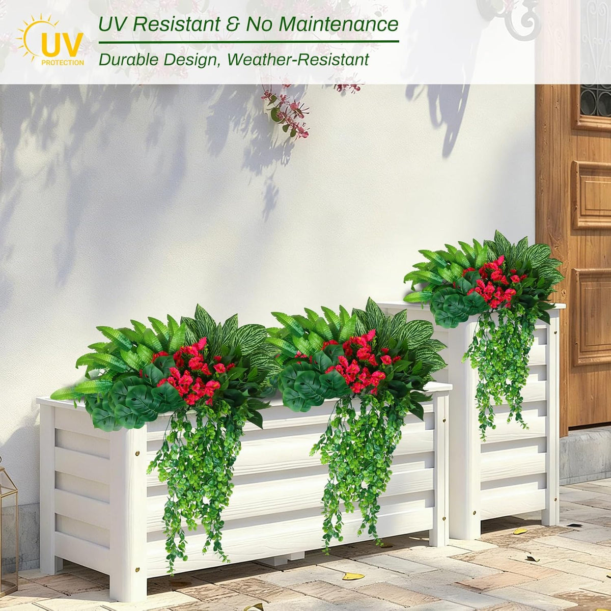 14Bundles Artificial Greenery Plants Outdoor Artificial Ivy Plants Faux Pothos Ferns Stems UV Resistant, Realistic Fake Shrubs Grasses Flowers Planter Filler for Window Box,Porch,Garden,Front