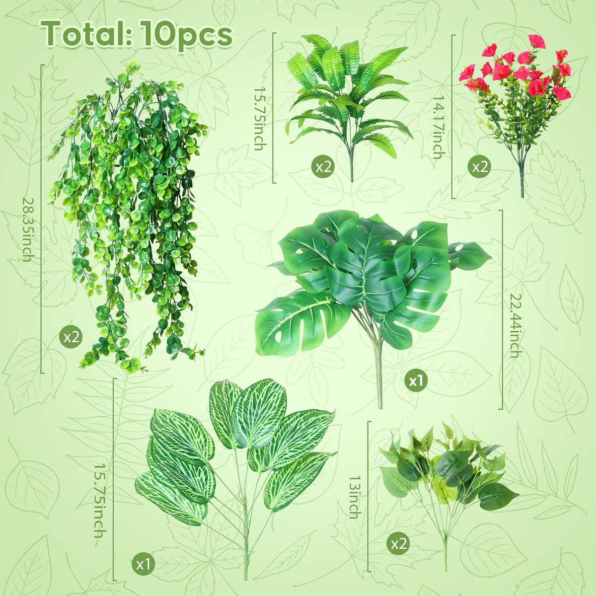 14Bundles Artificial Greenery Plants Outdoor Artificial Ivy Plants Faux Pothos Ferns Stems UV Resistant, Realistic Fake Shrubs Grasses Flowers Planter Filler for Window Box,Porch,Garden,Front