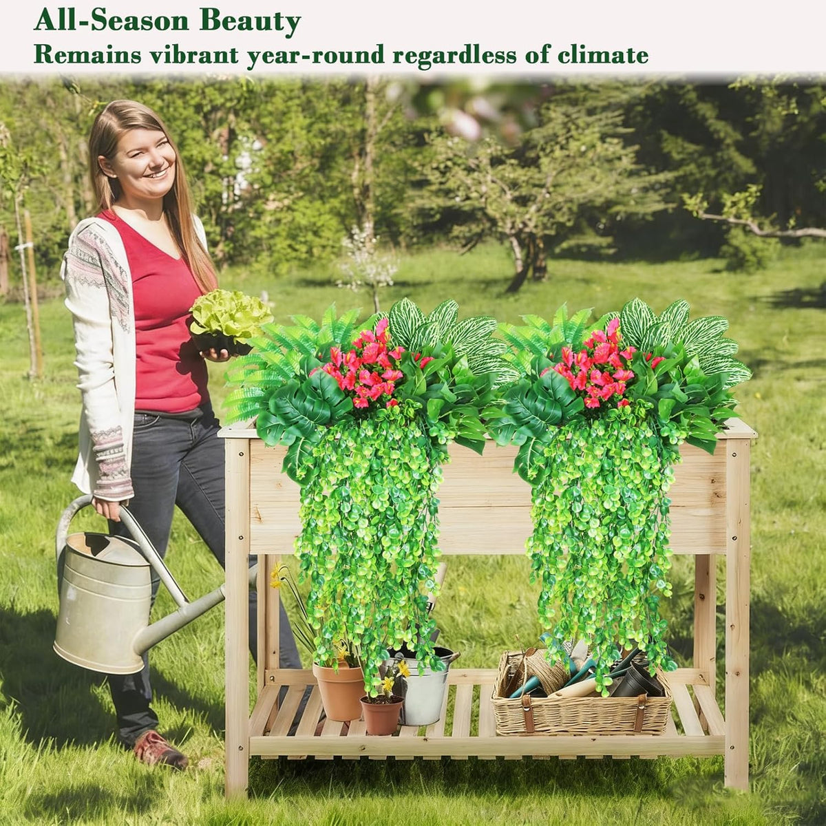 14Bundles Artificial Greenery Plants Outdoor Artificial Ivy Plants Faux Pothos Ferns Stems UV Resistant, Realistic Fake Shrubs Grasses Flowers Planter Filler for Window Box,Porch,Garden,Front