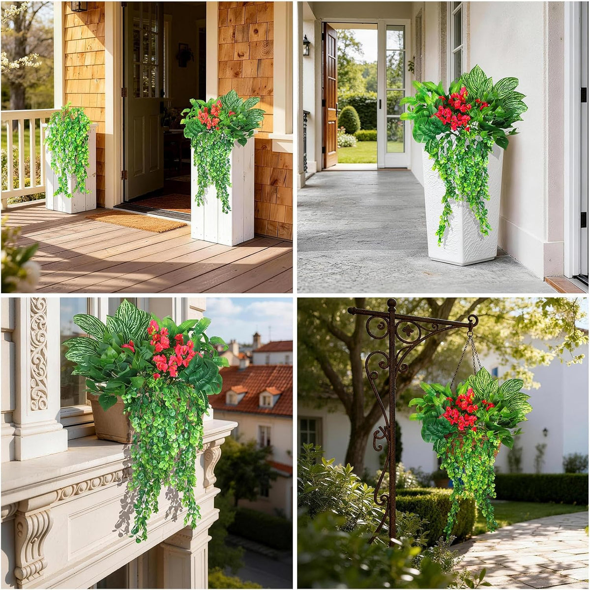 14Bundles Artificial Greenery Plants Outdoor Artificial Ivy Plants Faux Pothos Ferns Stems UV Resistant, Realistic Fake Shrubs Grasses Flowers Planter Filler for Window Box,Porch,Garden,Front