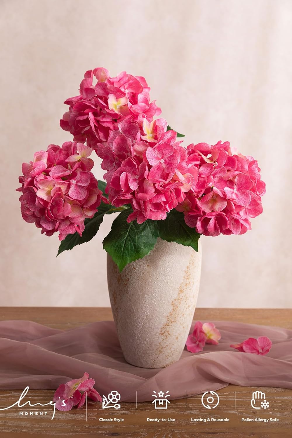 Hydrangea Artificial Flowers, 4pcs Pink