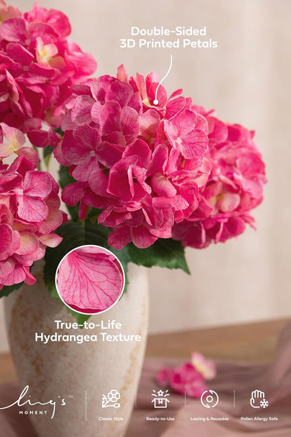 Hydrangea Artificial Flowers, 4pcs Pink