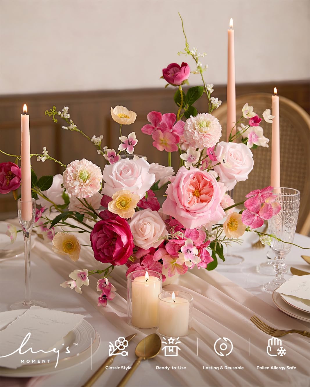 Hydrangea Artificial Flowers, 4pcs Pink