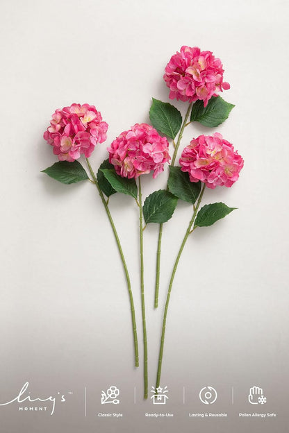 Hydrangea Artificial Flowers, 4pcs Pink