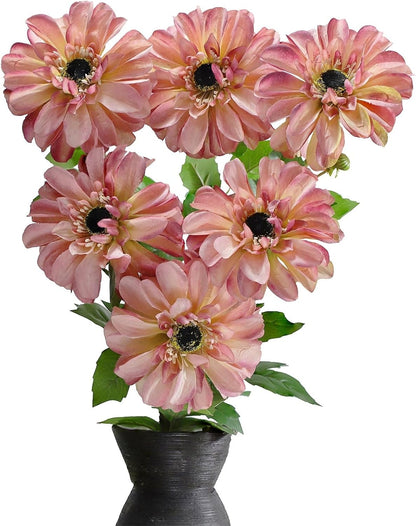 Silk Dahlia Artificial Flowers 24 Inch Long Stem - 5 Pack Fake Flowers for Wedding Bouquets,Home Decor,Spring Easter Flowers,Table Arrangements-Faux Dahlia Floral (Pink1)