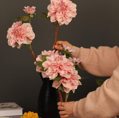Silk Dahlia Artificial Flowers 24 Inch Long Stem - 5 Pack Fake Flowers for Wedding Bouquets,Home Decor,Spring Easter Flowers,Table Arrangements-Faux Dahlia Floral (Pink1)