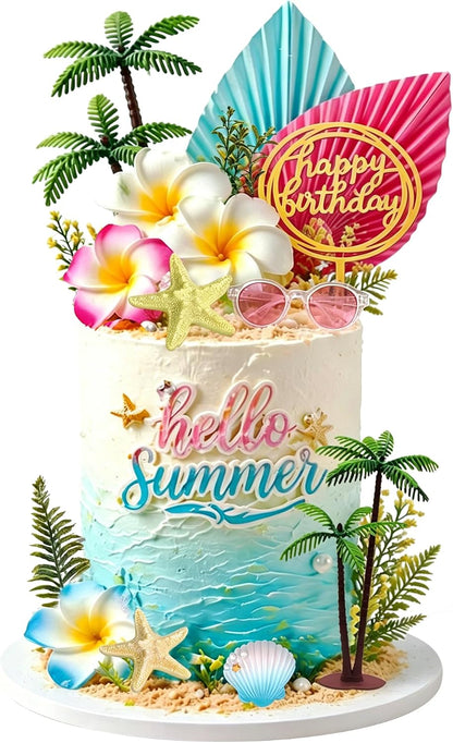 Summer Flower Cake Toppers Hawaiian Beach Cake Decorations