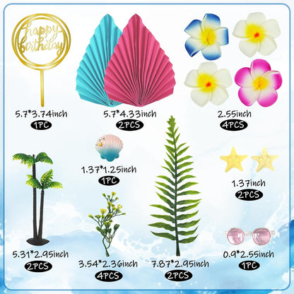 Summer Flower Cake Toppers Hawaiian Beach Cake Decorations