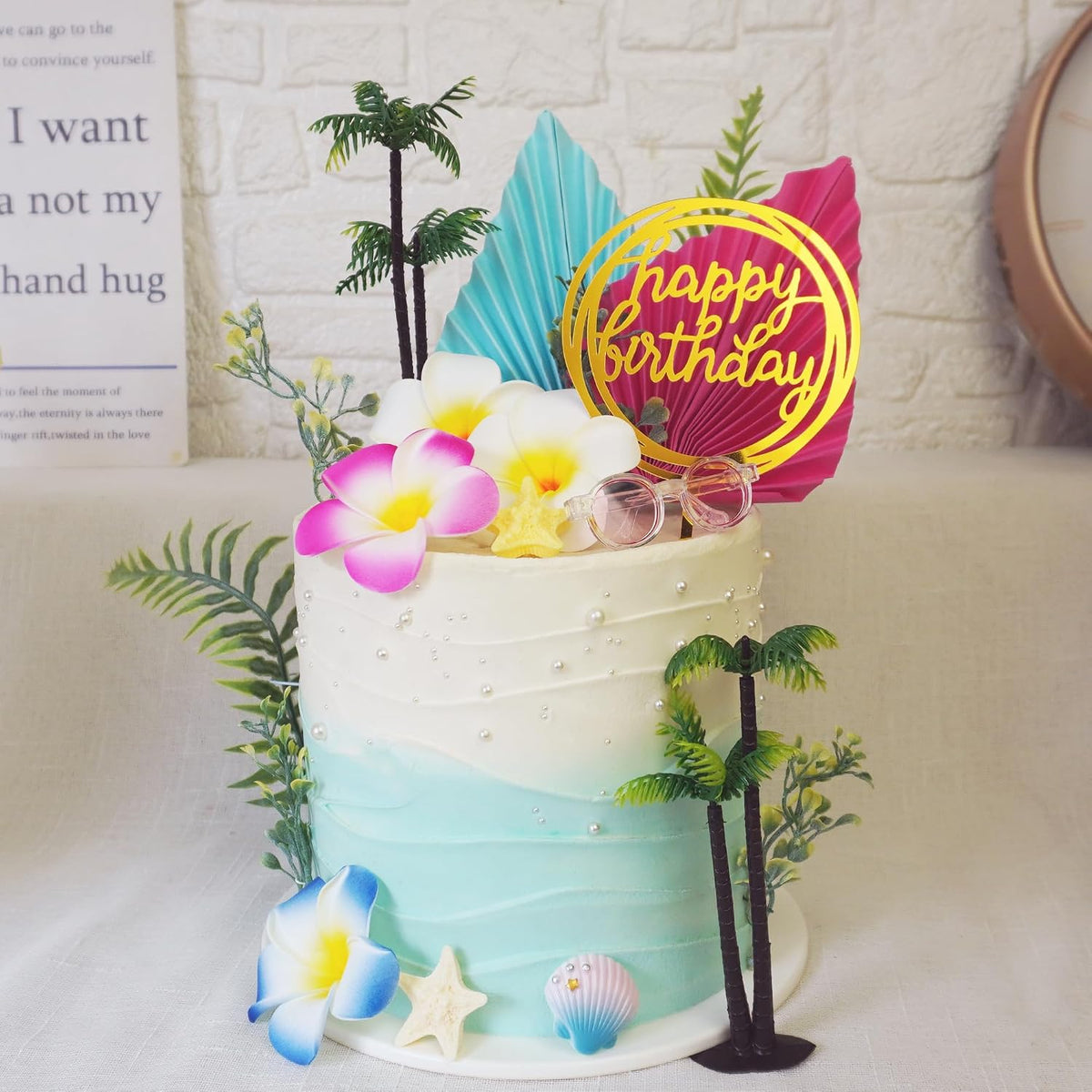 Summer Flower Cake Toppers Hawaiian Beach Cake Decorations